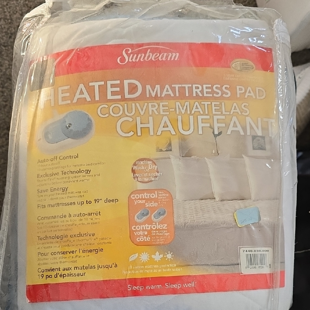 Sunbeam White Heated Mattress Cover with Temperature Control - Twin